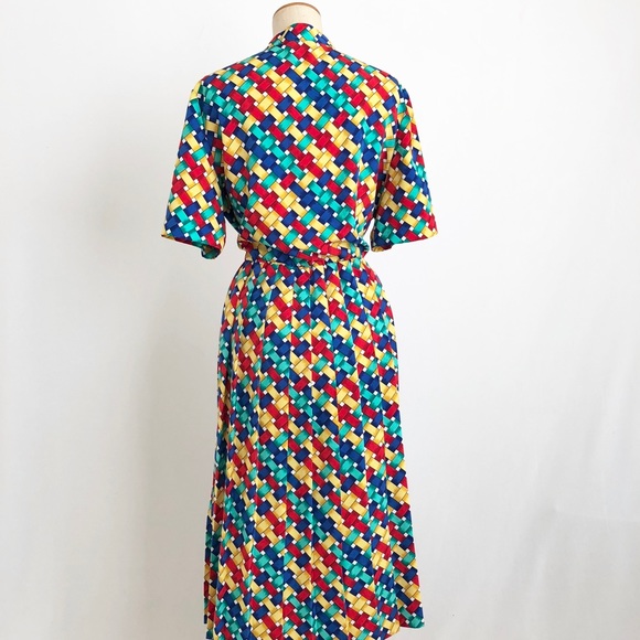 Vintage bright 1980’s shirt dress colorful summer - Picture 4 of 5